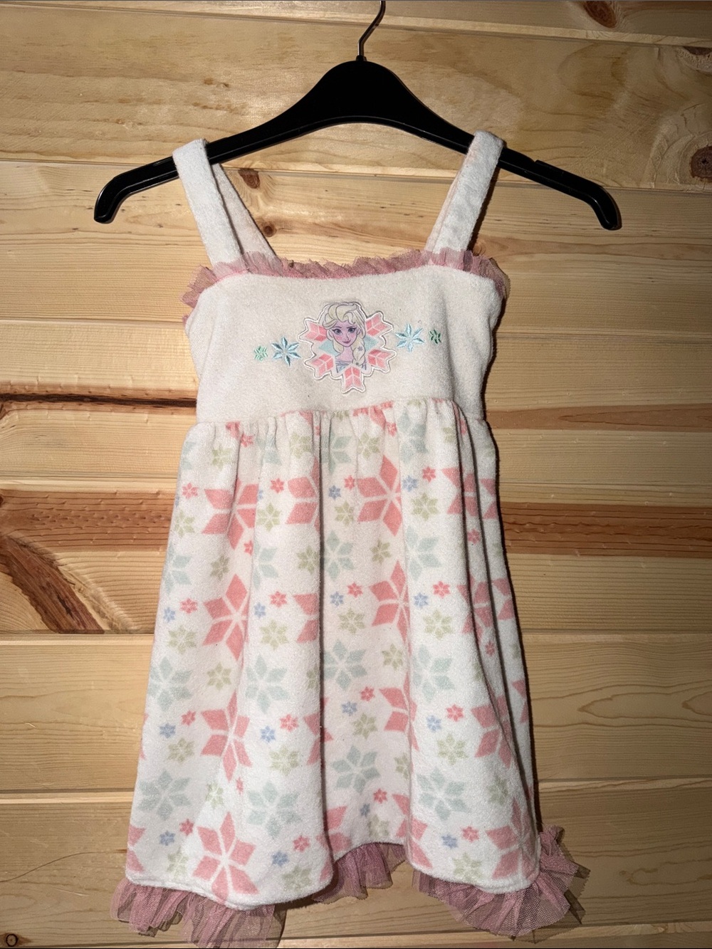 Disney Girls White & Pink Elsa Snowflake Towel Dress